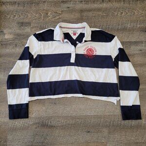 TOMMY HILFIGER | Denim Striped Long Sleeve Polo Crop Top | Sz. M